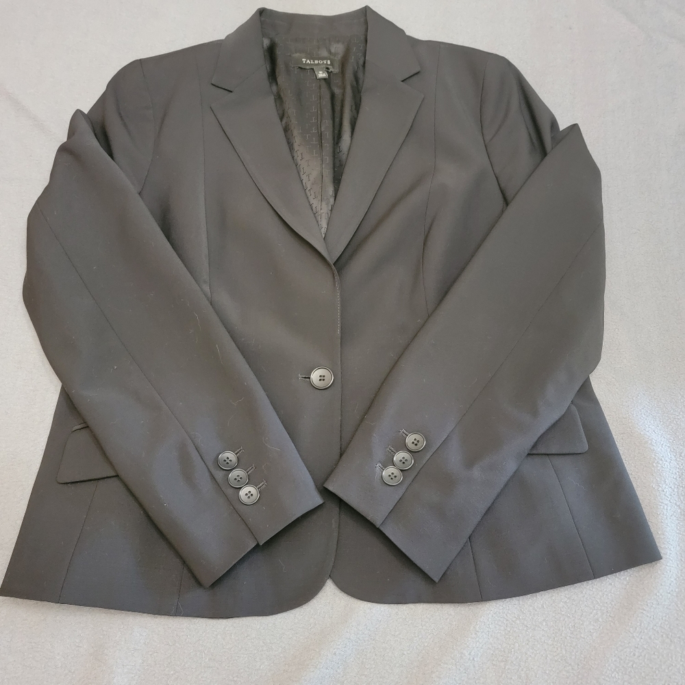Talbots Short Black Blazer Suit Jacket Wool Blend One Button Lined Women's 10